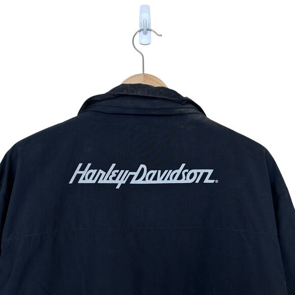 Harley Davidson Black Spell Out Jacket Sz L - Picture 7 of 11